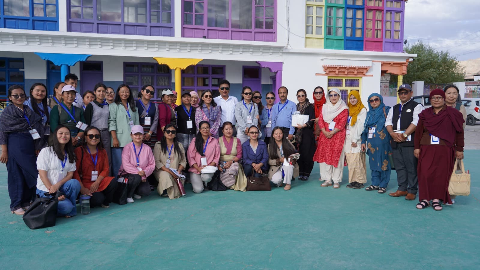 Participants of a DIET Leh digital-technology workshop gathered outside the venue in Ladakh